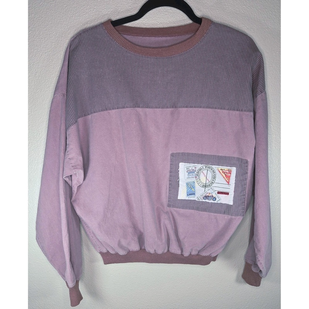 Vintage FAME Power Shirts Sweatshirt Purple Patchwork Pocket Cropped Boxy‎ Fit